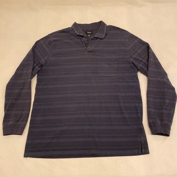 Van Heusen Navy Blue Striped Long Sleeve w/Pocket Polo Shirt Men's Size XL - Picture 1 of 9
